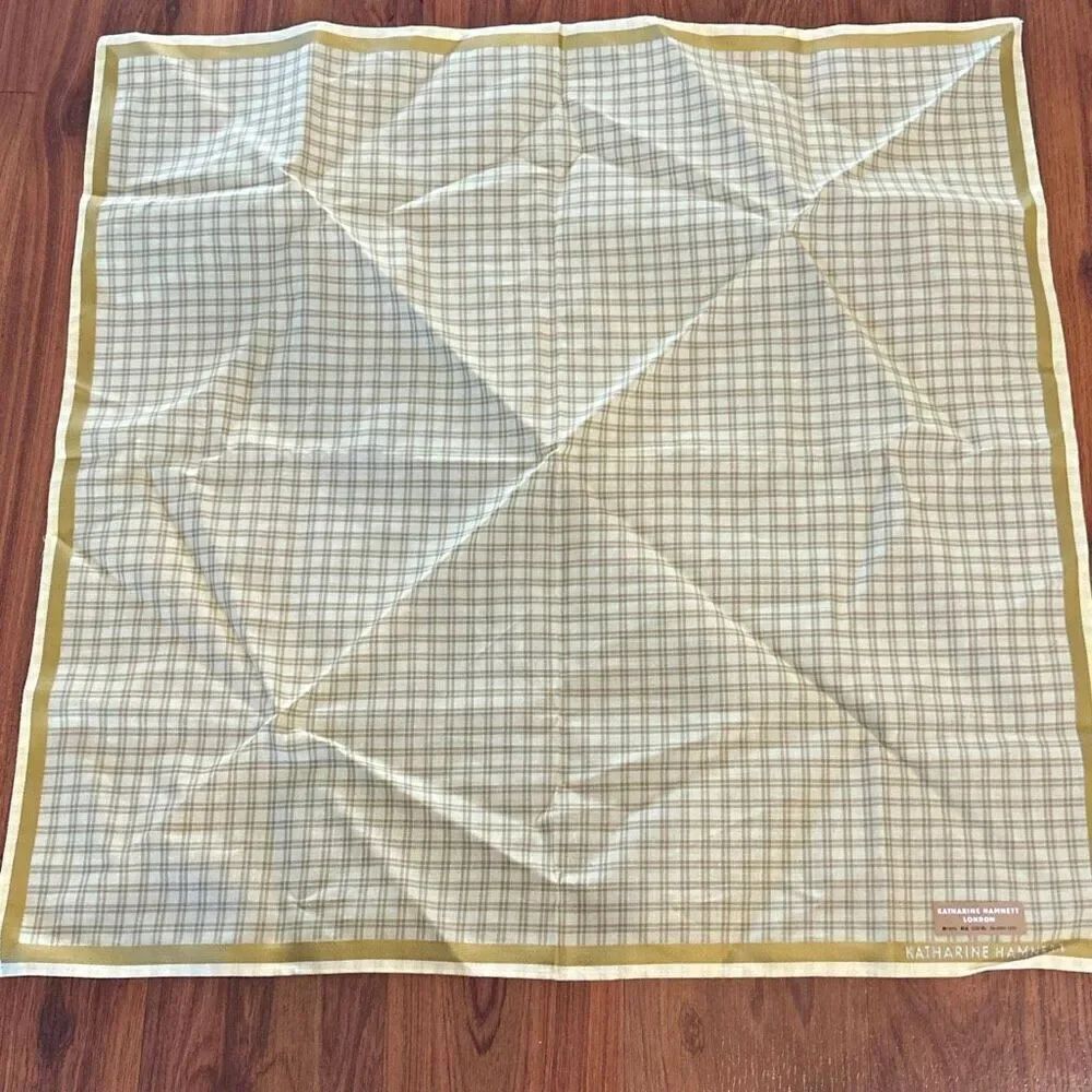 NWT Katherine Hamnett London pale yellow checkered cotton scarf